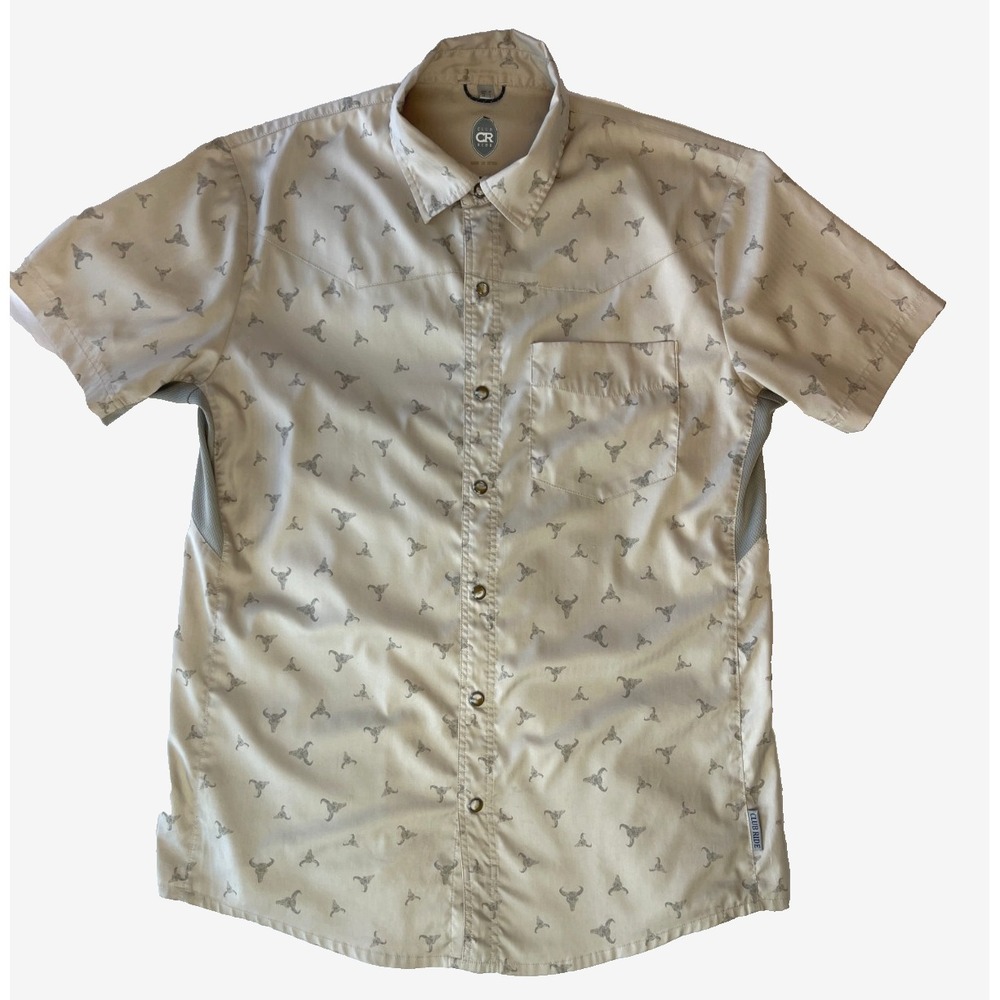 Club Ride Mens Snap Front Cycling Shirt M Short Sleeve Bull Skull Tan Vented